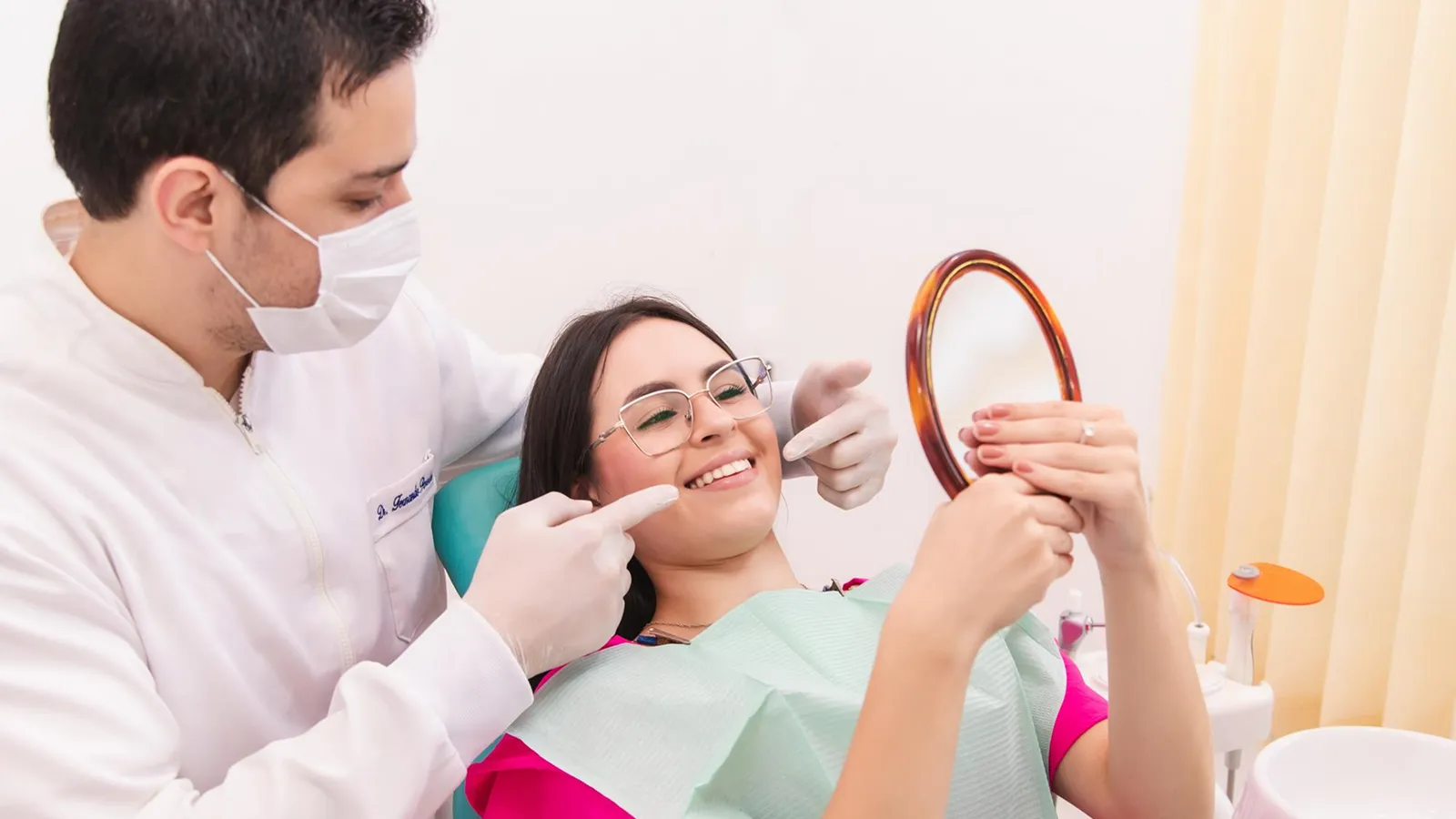 Patient in dental chair during teeth extraction consultation