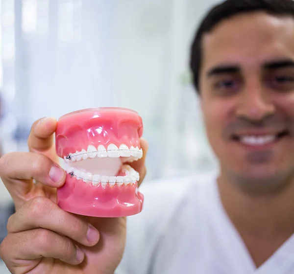 dentist holding set dentures